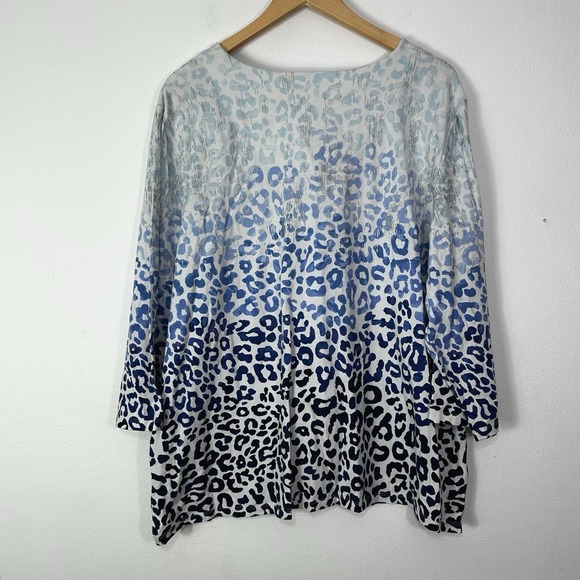 Alfred Dunner Shirt Womens 2X Blue White Animal Print 3/4 Sleeve Embellished - Picture 4 of 5